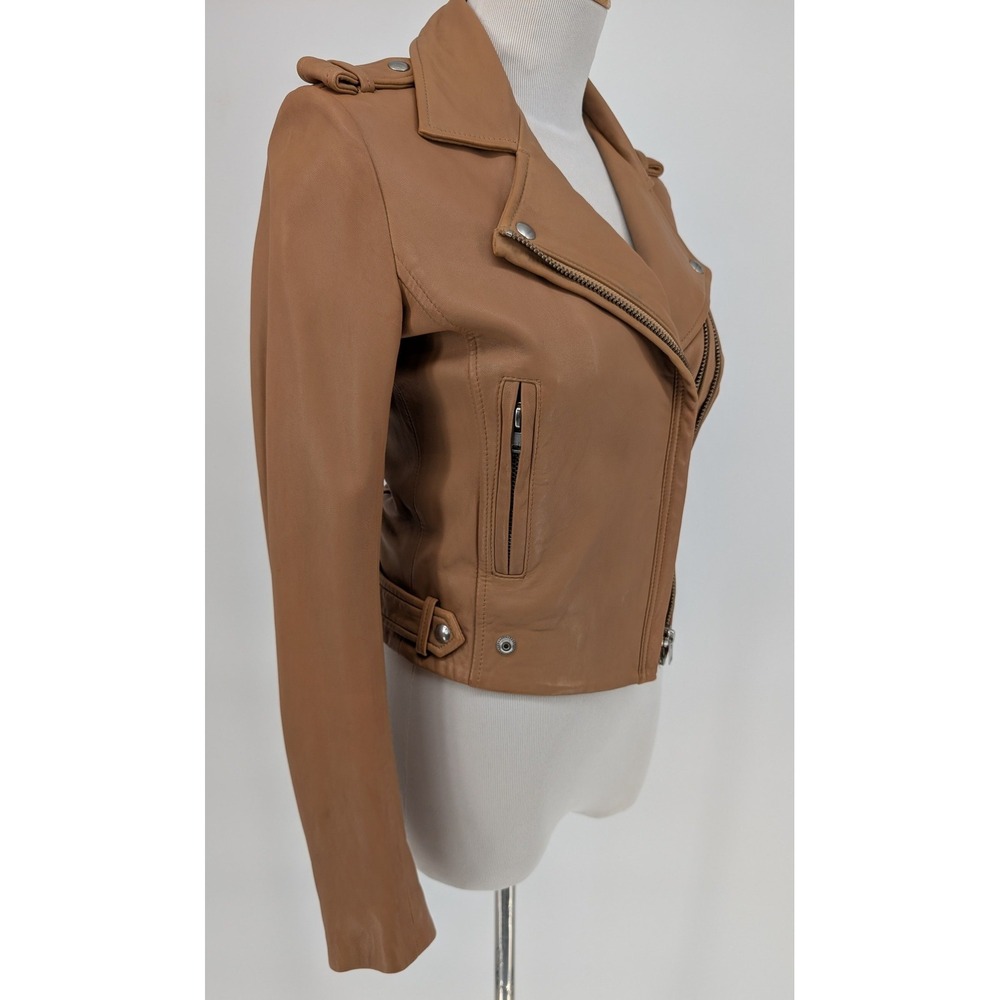 IRO Luigaspe Moto Jacket Women 36 Tan Lamb Leather Asymmetrical Zip Biker Chic - Picture 8 of 16